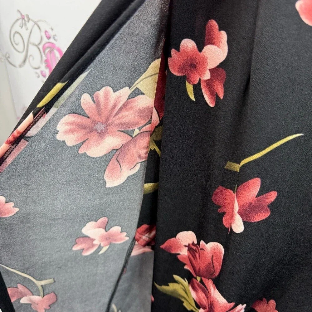 YOINS pants suit jumper romper flowy ruffle sleeve Black Pink Floral Jumpsuit